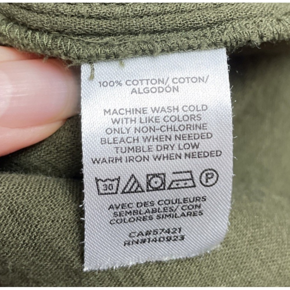 Loft Ann Taylor Womens 100% Cotton Gauze Shirt Dress Sz L Army Green Minimalist - Picture 4 of 8